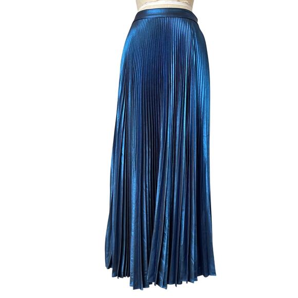 A.L.C. Bobby Blue Metallic Pleated Midi Skirt size 2 With Slit - Picture 1 of 7